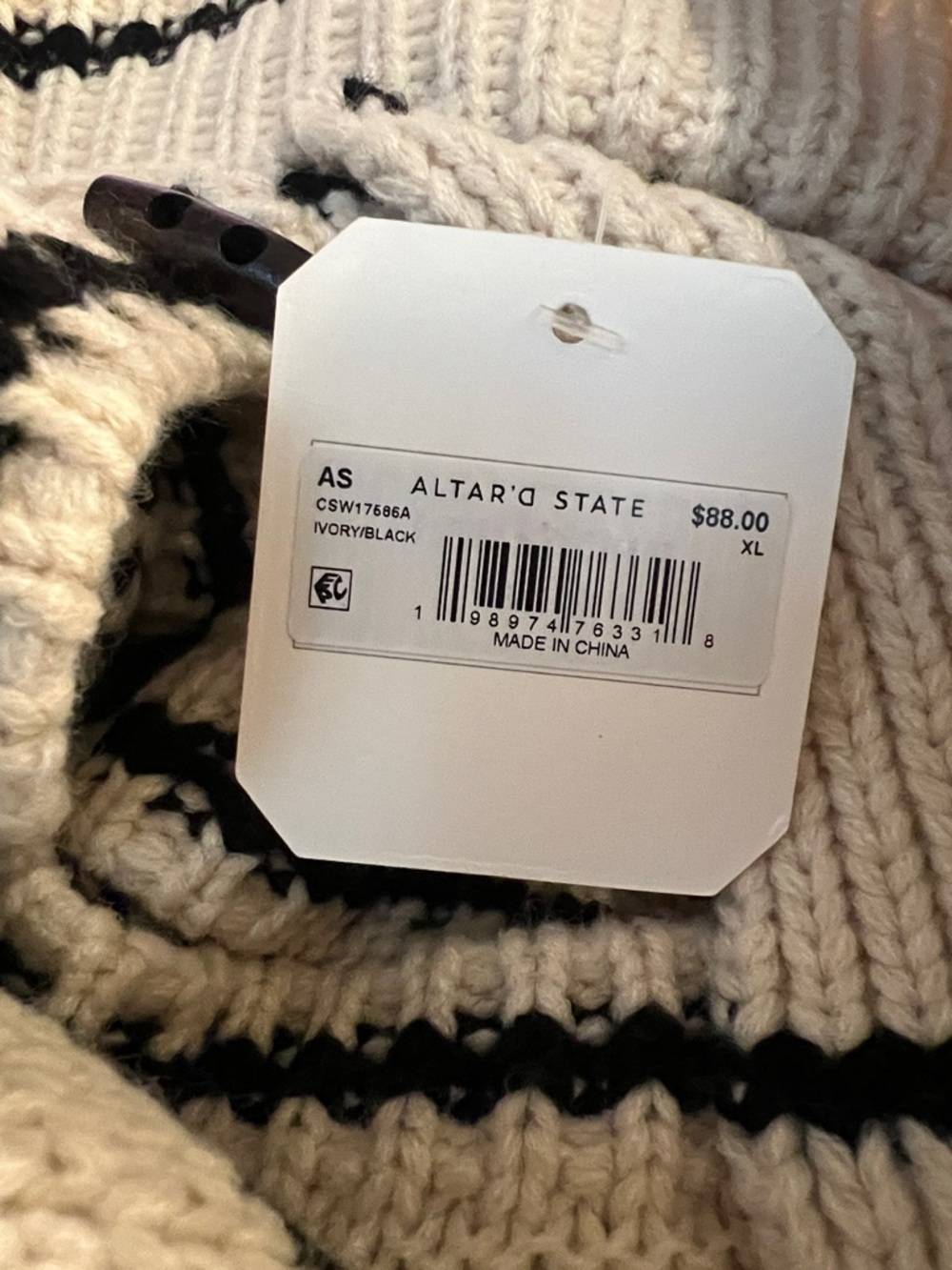 Altar'd State Naya Fair Isle Cardigan Cream Black Chunky Knit - Picture 10 of 10